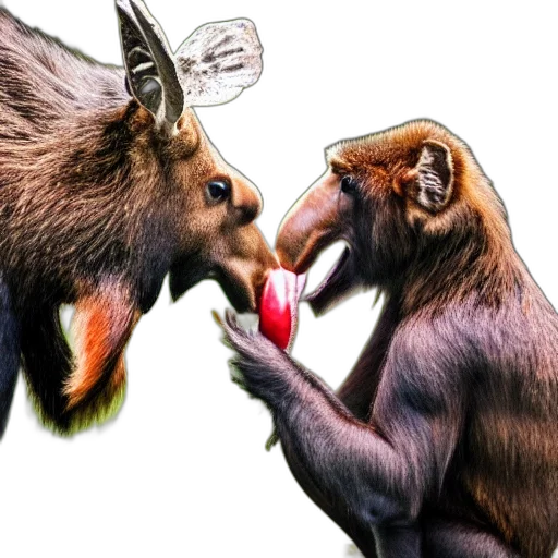 concept art, photorealistic, photo, moose, eating, monkey transparent PNG cut-out