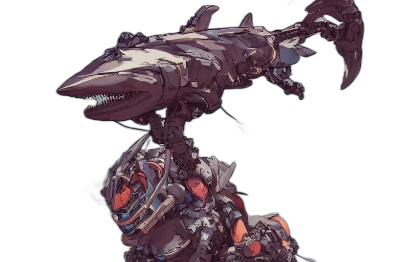 robot, weapon, dragon, creature, concept art, fantasy art, cyberpunk, 3d render transparent PNG cut-out