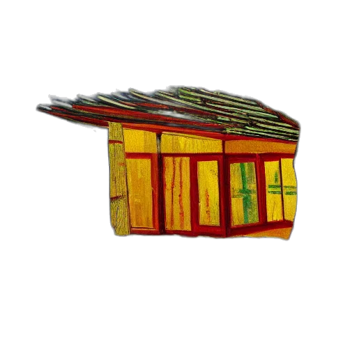 building, furniture, umbrella, staff, 3d render, concept art, photorealistic, watercolor transparent PNG cut-out
