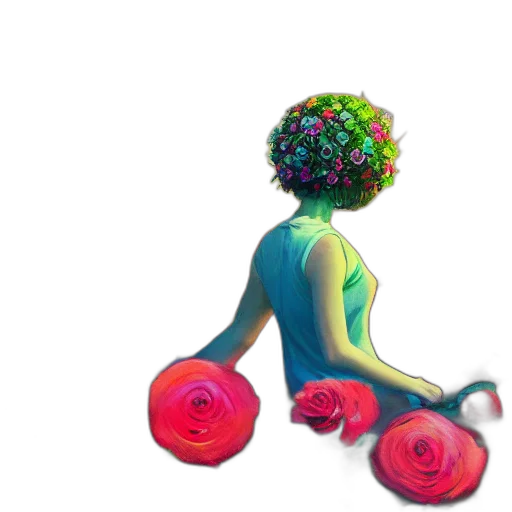 flower, crown, robot, dress, concept art, 3d render, pixel art, cyberpunk transparent PNG cut-out