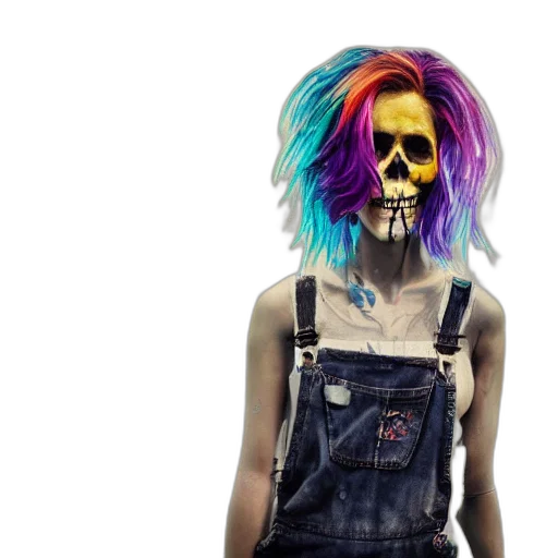 mask, dress, hair, cyberpunk, photorealistic, concept art, vaporwave, neon transparent PNG cut-out