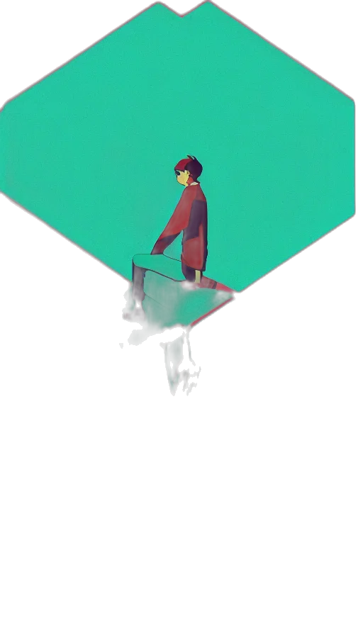 umbrella, robot, jacket, staff, concept art, pixel art, vaporwave, 3d render transparent PNG cut-out