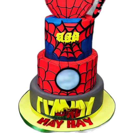 3d render, comic book art, chinese, knockoff, spider, man, birthday, cake transparent PNG cut-out
