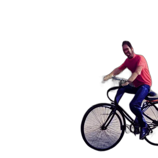 3d render, concept art, photorealistic, man, riding, bicycle, action, shot transparent PNG cut-out