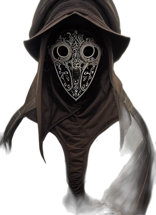 mask, creature, hat, face, concept art, fantasy art, 3d render, watercolor transparent PNG cut-out