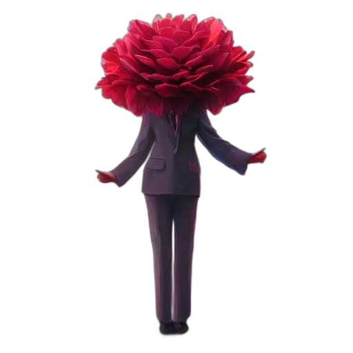 flower, jacket, staff, crown, 3d render, concept art, red, closeup transparent PNG cut-out