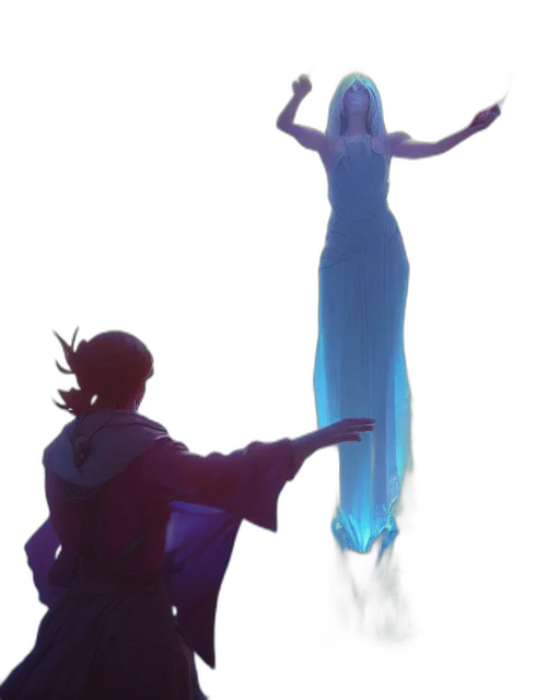 staff, dress, sword, concept art, fantasy art, pixel art, comic book art, underwater transparent PNG cut-out