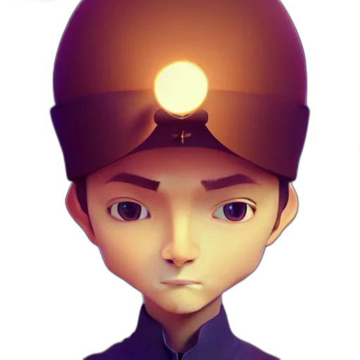 face, staff, hat, robot, 3d render, cartoon, concept art, photorealistic transparent PNG cut-out