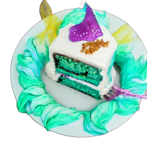food, 3d render, pastel, green, blue, mermaid, cake, advertisement transparent PNG cut-out