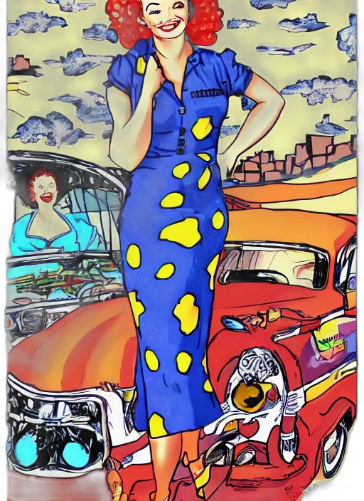 dress, car, comic book art, cartoon transparent PNG cut-out