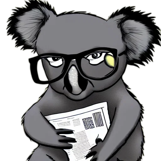 staff, animal, cartoon, koala, glasses, reading, newspaper, digital transparent PNG cut-out