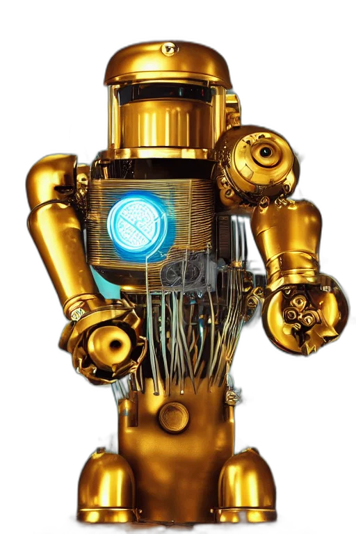 robot, staff, weapon, animal, concept art, 3d render, cyberpunk, golden transparent PNG cut-out