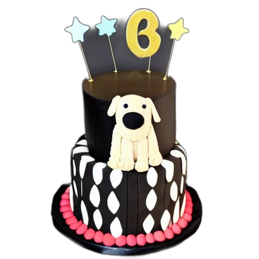3d render, black, goldendoodle, birthday, cake transparent PNG cut-out