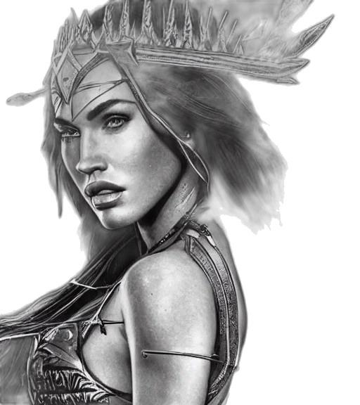 crown, face, staff, jewelry, fantasy art, pencil sketch, concept art, comic book art transparent PNG cut-out
