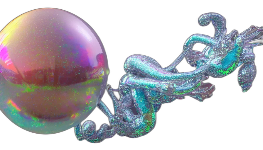 jewelry, crown, robot, 3d render, concept art, vaporwave, outer space, bubbles transparent PNG cut-out