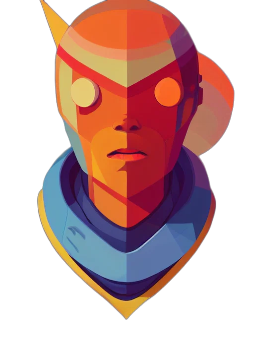 face, robot, mask, jacket, concept art, pixel art, comic book art, cyberpunk transparent PNG cut-out