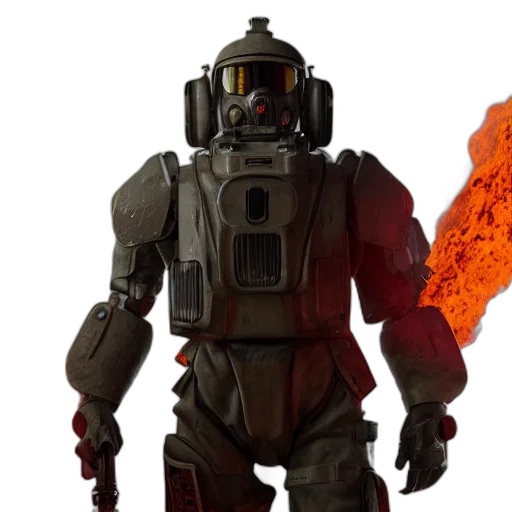 robot, concept art, 3d render, fire transparent PNG cut-out