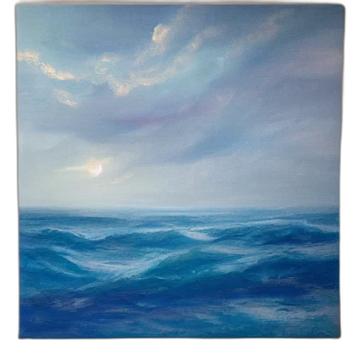oil painting, watercolor, photorealistic, underwater, beach, sunset, fog, blue transparent PNG cut-out