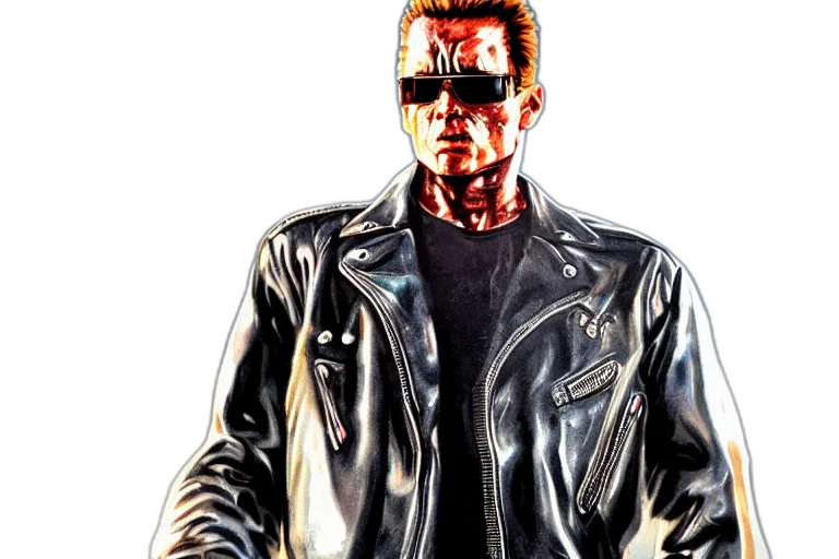 jacket, comic book art, photorealistic, 3d render, concept art, terminator, chrome, reflect transparent PNG cut-out