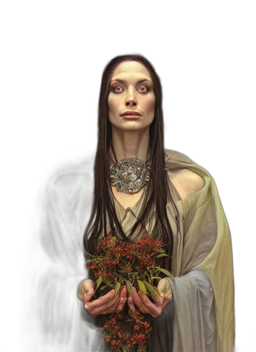 flower, jewelry, face, staff, fantasy art, photorealistic, concept art, pixel art transparent PNG cut-out