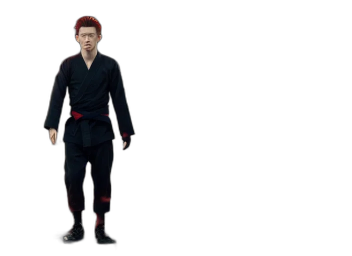 jacket, staff, concept art, 3d render, pixel art, cyberpunk, red, dark transparent PNG cut-out
