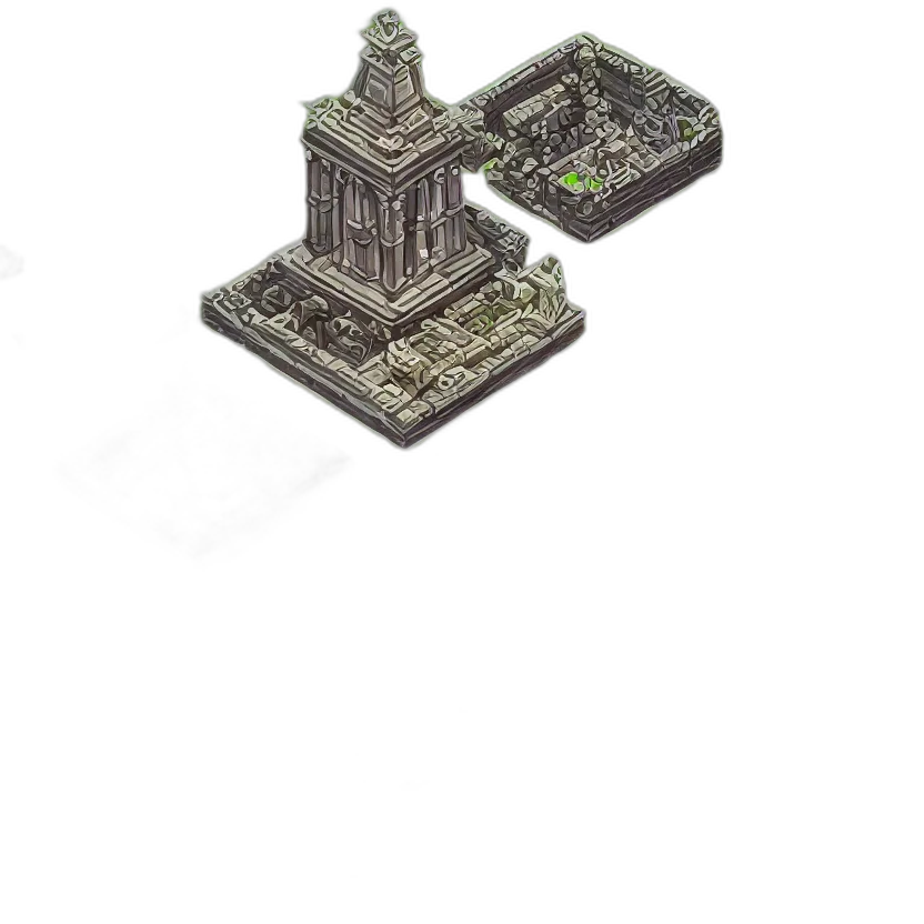 building, crown, weapon, 3d render, pixel art, concept art, fantasy art, city street transparent PNG cut-out