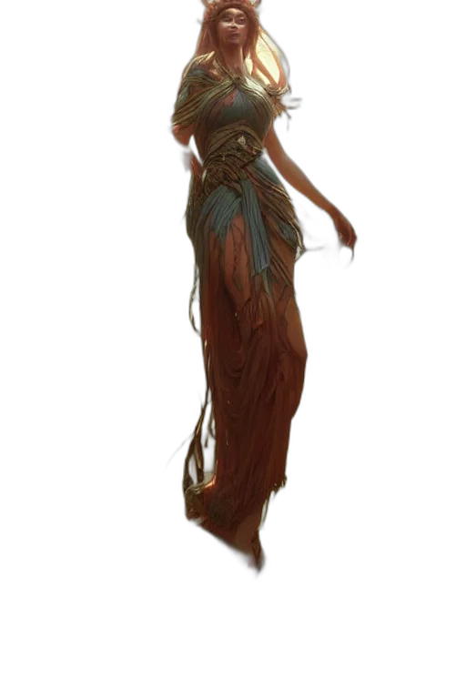 dress, staff, creature, hair, concept art, fantasy art, pixel art, 3d render transparent PNG cut-out