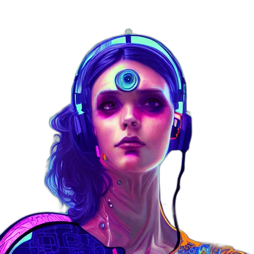 robot, face, mask, jewelry, cyberpunk, concept art, fantasy art, vaporwave transparent PNG cut-out