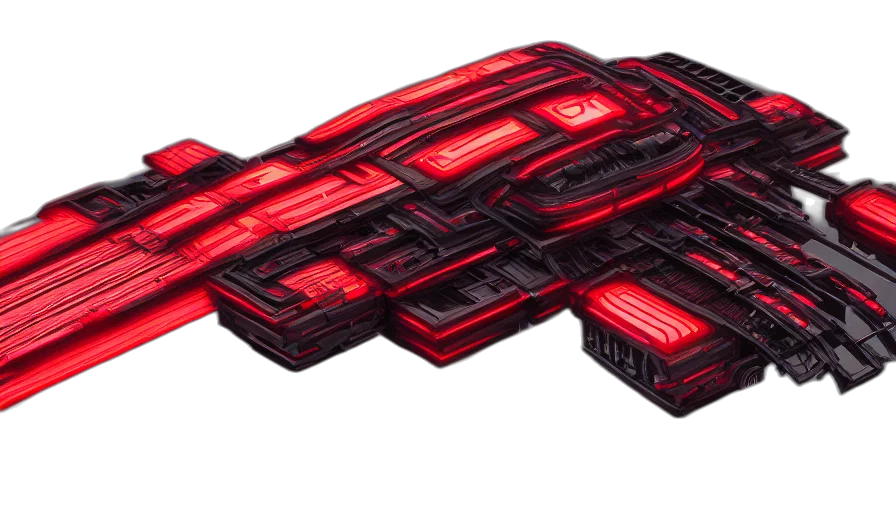 weapon, robot, car, cyberpunk, 3d render, concept art, red, black transparent PNG cut-out