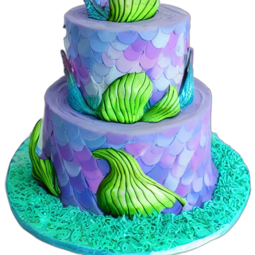 food, 3d render, photorealistic, pastel, green, mermaid, cake, homemade transparent PNG cut-out