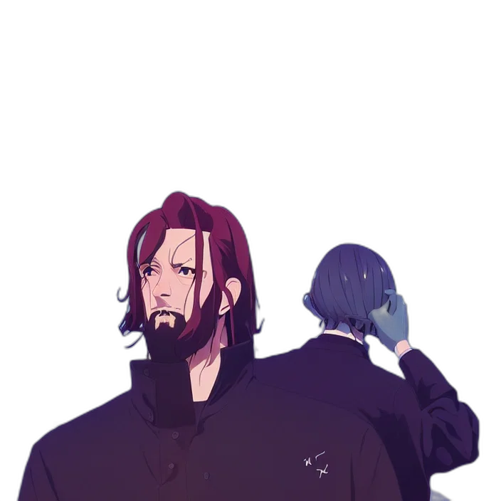 jacket, staff, creature, hair transparent PNG cut-out
