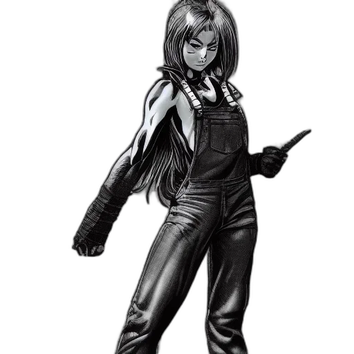jacket, staff, comic book art, concept art, cartoon, fantasy art, monochrome, dark transparent PNG cut-out
