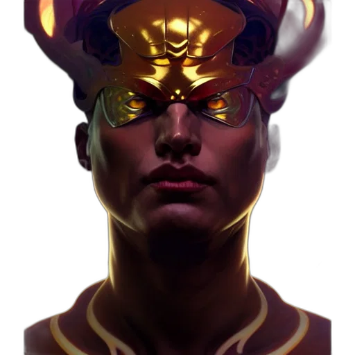 face, crown, mask, staff, concept art, fantasy art, 3d render, photorealistic transparent PNG cut-out