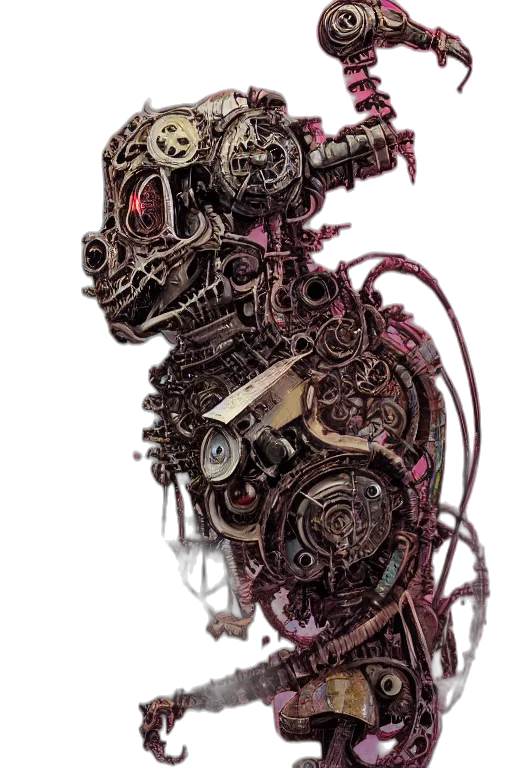 robot, jewelry, mask, weapon, cyberpunk, concept art, fantasy art, comic book art transparent PNG cut-out