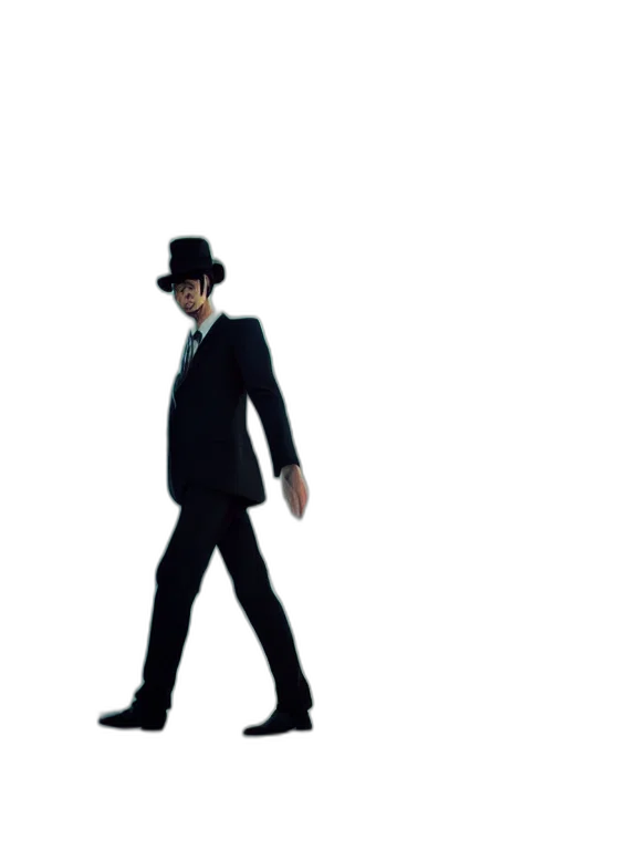 hat, staff, robot, concept art, 3d render, pixel art, man, black transparent PNG cut-out