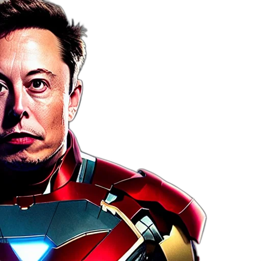 face, robot, comic book art, elon, musk, iron, man, cinematic transparent PNG cut-out