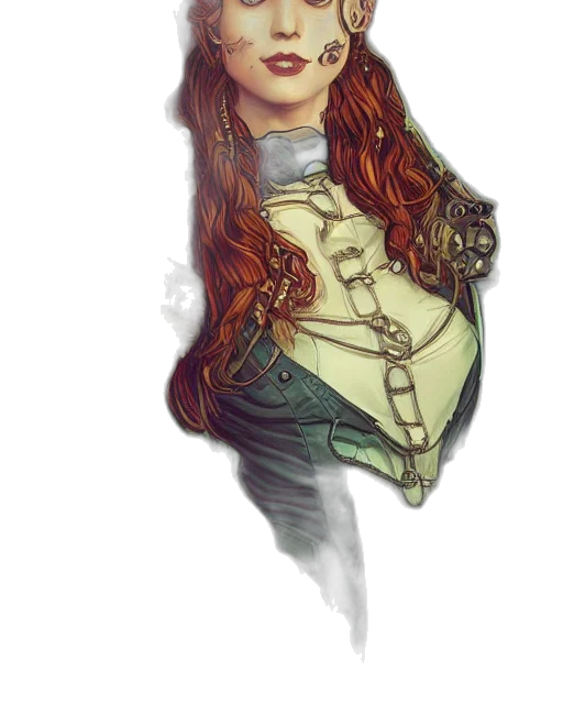 jacket, face, fantasy art, comic book art, concept art, watercolor, golden, green transparent PNG cut-out