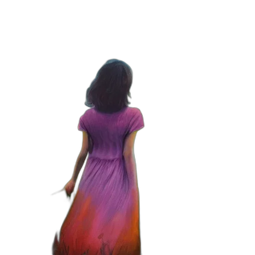 dress, hair, staff, creature transparent PNG cut-out