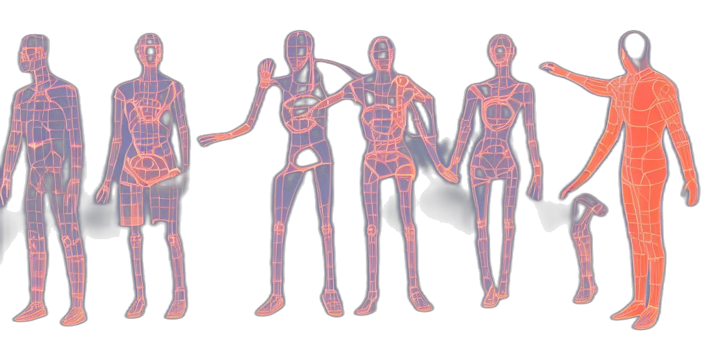 concept art, 3d render, neon lights, human transparent PNG cut-out