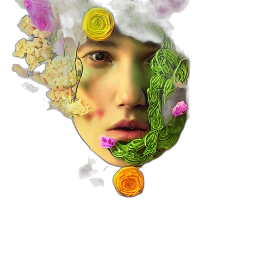 face, mask, jewelry, flower, photorealistic, fantasy art, concept art, pixel art transparent PNG cut-out