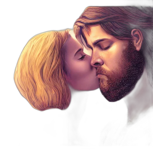 watercolor, photorealistic, concept art, fantasy art, jesus, kissing, sensual, woman transparent PNG cut-out