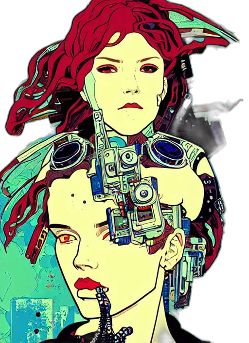 robot, jewelry, face, cyberpunk, comic book art, concept art, pixel art, outer space transparent PNG cut-out