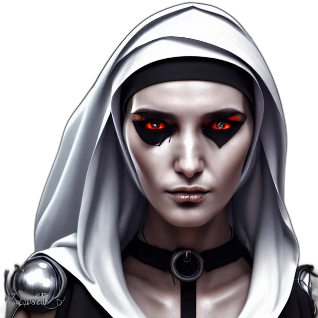 face, mask, fantasy art, concept art, comic book art, cyberpunk, nun, warrior transparent PNG cut-out