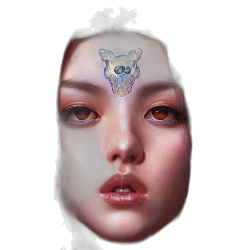 face, mask, creature, crown, fantasy art, concept art, photorealistic, vaporwave transparent PNG cut-out