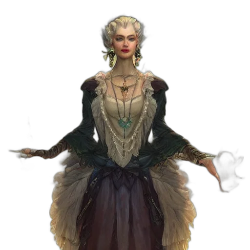 dress, jewelry, staff, crown transparent PNG cut-out
