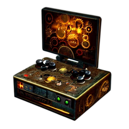 concept art, 3d render, steampunk, gaming, console, digital, art, product transparent PNG cut-out