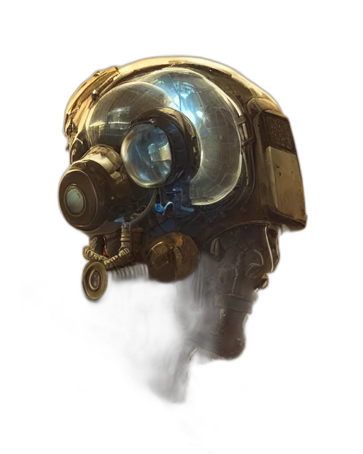 mask, robot, face, weapon, concept art, cyberpunk, fantasy art, 3d render transparent PNG cut-out