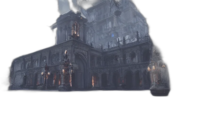 crown, building, mask, weapon, concept art, 3d render, fantasy art, watercolor transparent PNG cut-out
