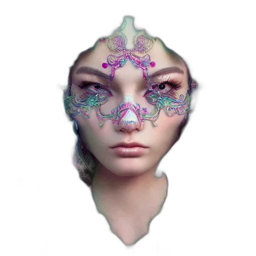 mask, face, crown, creature, vaporwave, 3d render, fantasy art, photorealistic transparent PNG cut-out