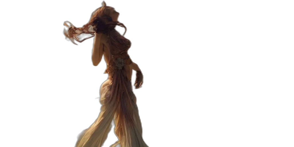 hair, dress, creature, staff transparent PNG cut-out
